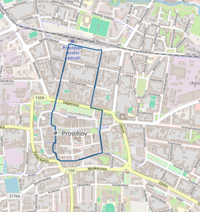 Mapa závodu 2,5 / 5/ 10 km - Prostějov | Sokolský běh republiky