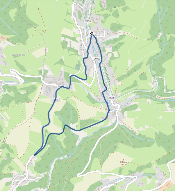 Mapa závodu 5,2 km - Zlatá Olešnice | Sokolský běh republiky