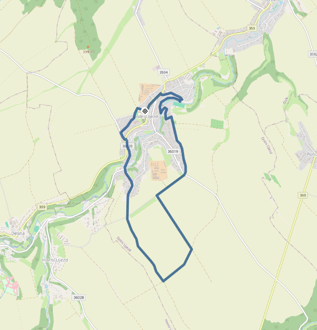 Mapa závodu 8,9 km Dolní Újezd | Sokolský běh republiky