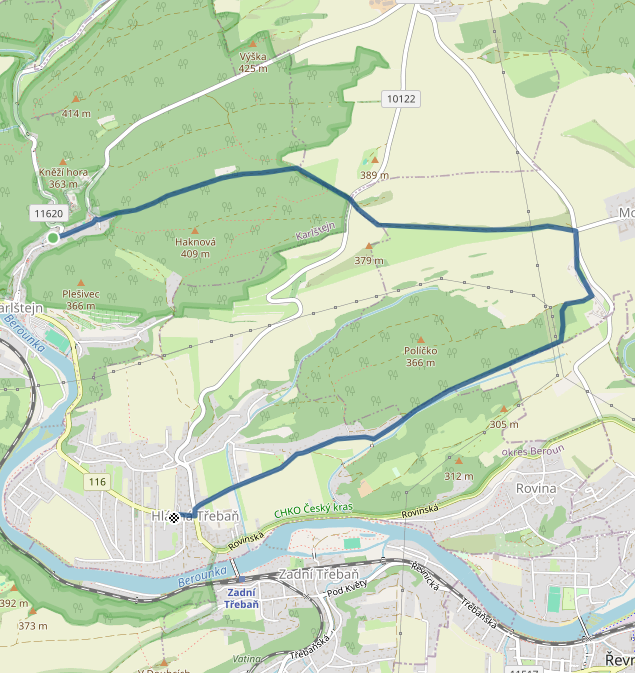 Mapa přespolního závodu 6,9 km - Hlásná Třebáň | Sokolský běh republiky