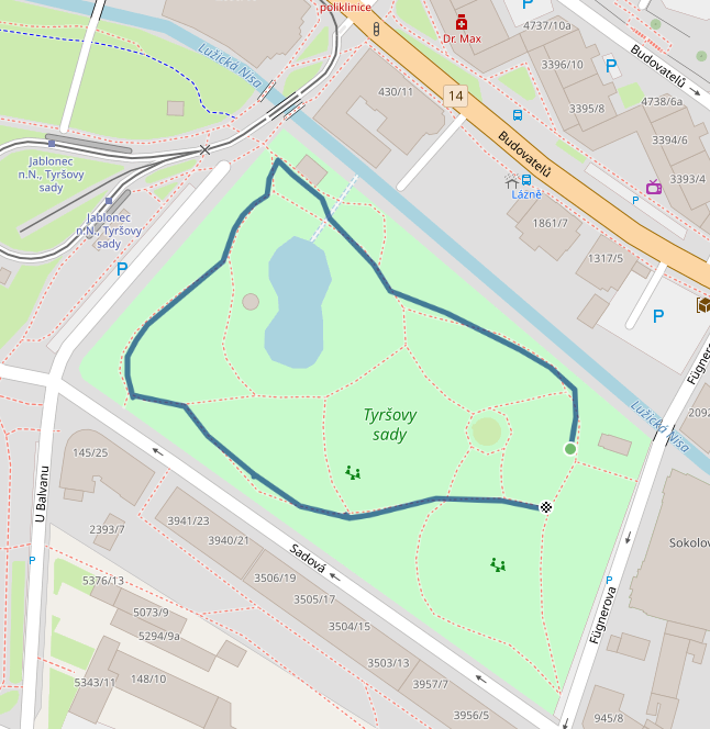 Mapa dětského závodu 400 m - Jablonec nad Nisou| Sokolský běh republiky