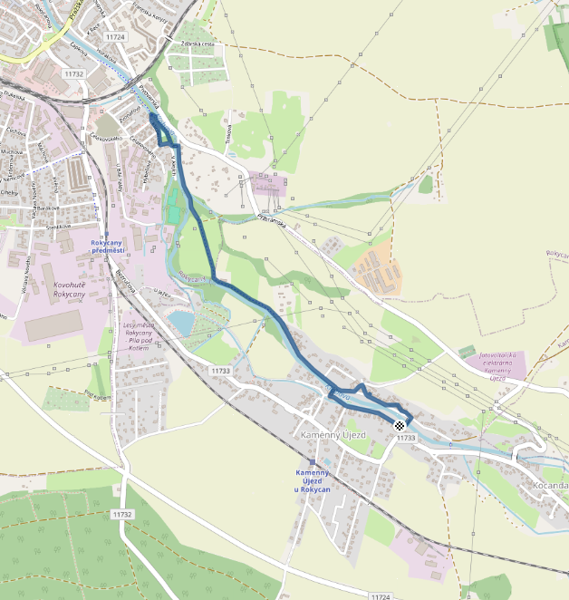 Mapa závodu 4,4 km - Kamenný Újezd u Rokycan| Sokolský běh republiky