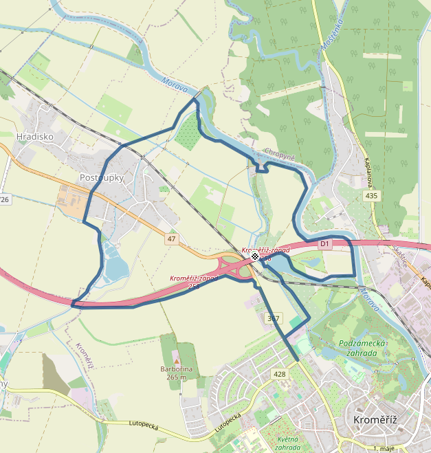 Mapa závodu 10,4 km - Kroměříž | Sokolský běh republiky