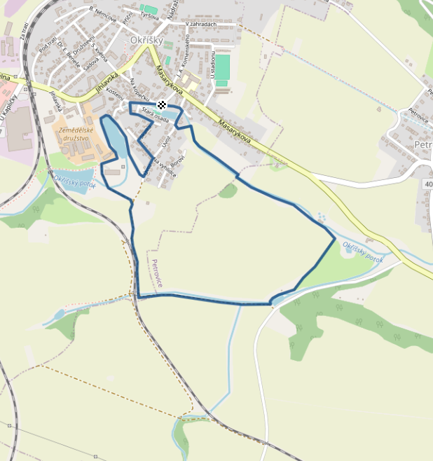 Mapa závodu 4,2 km - Okříšky| Sokolský běh republiky