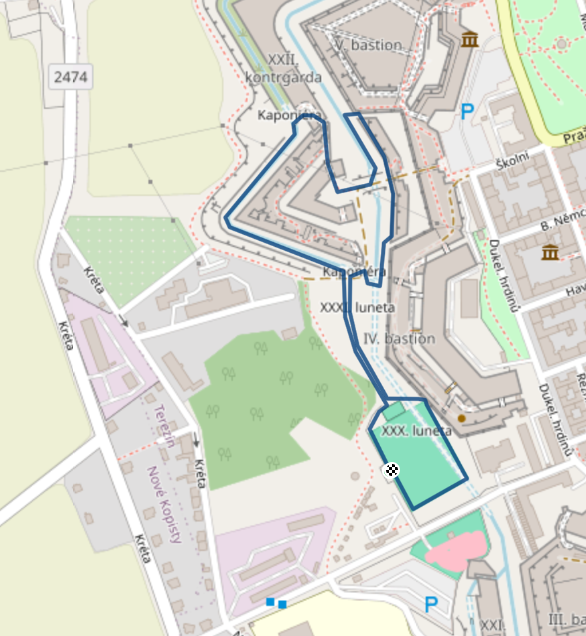 Mapa dětského závodu 1,5 km - Terezín | Sokolský běh republiky