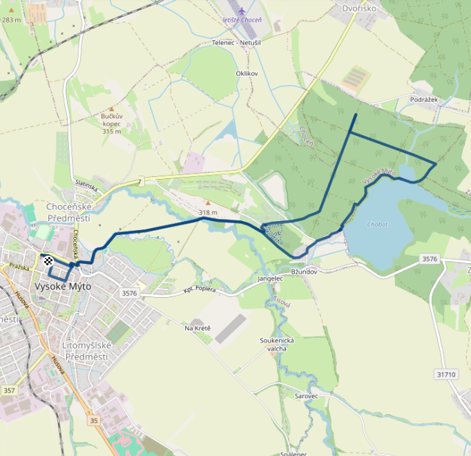 Mapa závodu 9,5 km - Vysoké Mýto | Sokolský běh republiky